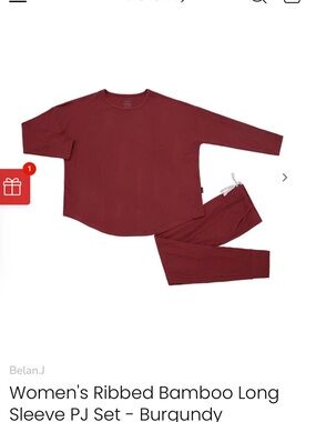 Belan.J Women's Ribbed Bamboo Long Sleeve PJ Set - Burgundy